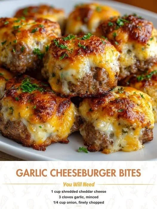 Delicious Garlic Cheeseburger Bites served on a platter, perfect for snacks.