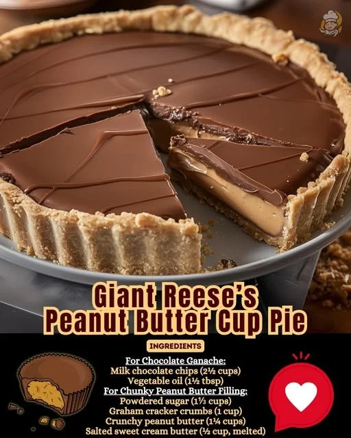 Giant Reese's peanut butter cup pie with chocolate and peanut butter layers