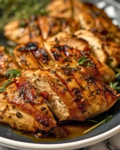 Delicious Greek marinated chicken served with fresh herbs and lemon