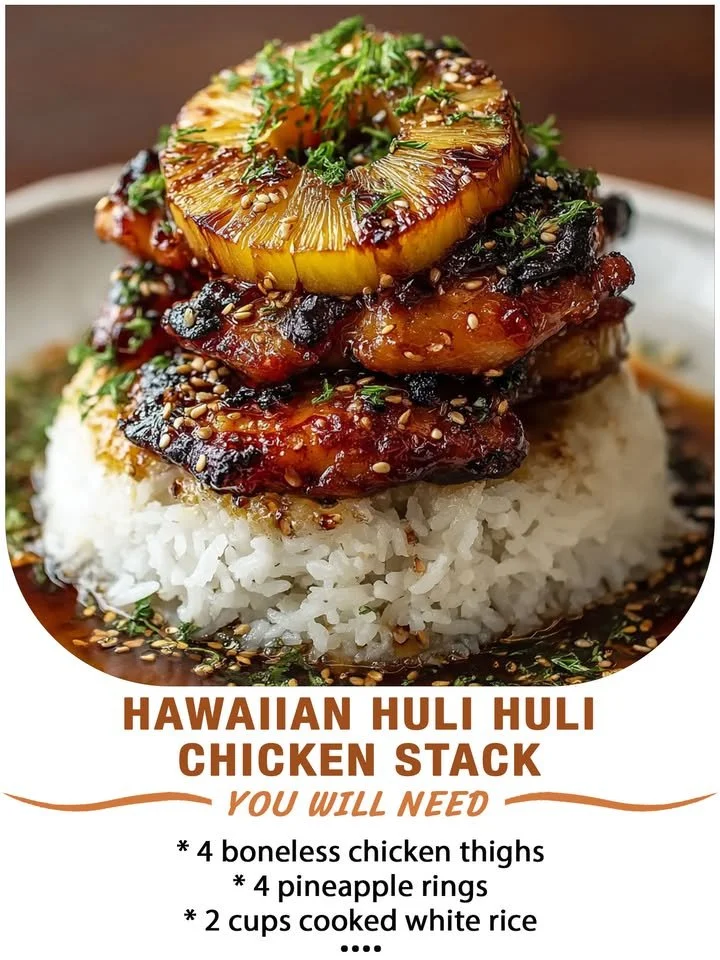 Hawaiian Turn-Over Chicken Stack served on a plate with fresh ingredients.