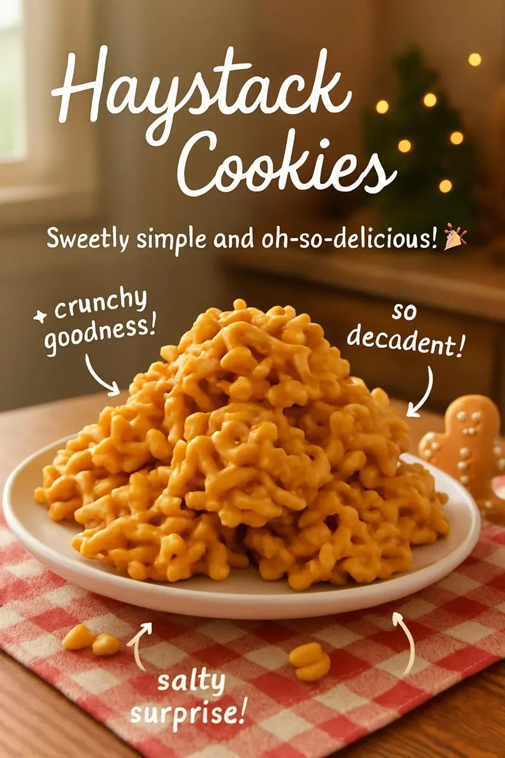 A plate of freshly baked haystack cookies with chocolate and coconut.