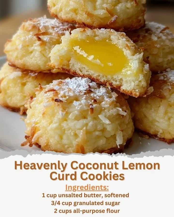 Heavenly coconut lemon curd cookies with citrus zest and coconut flakes.