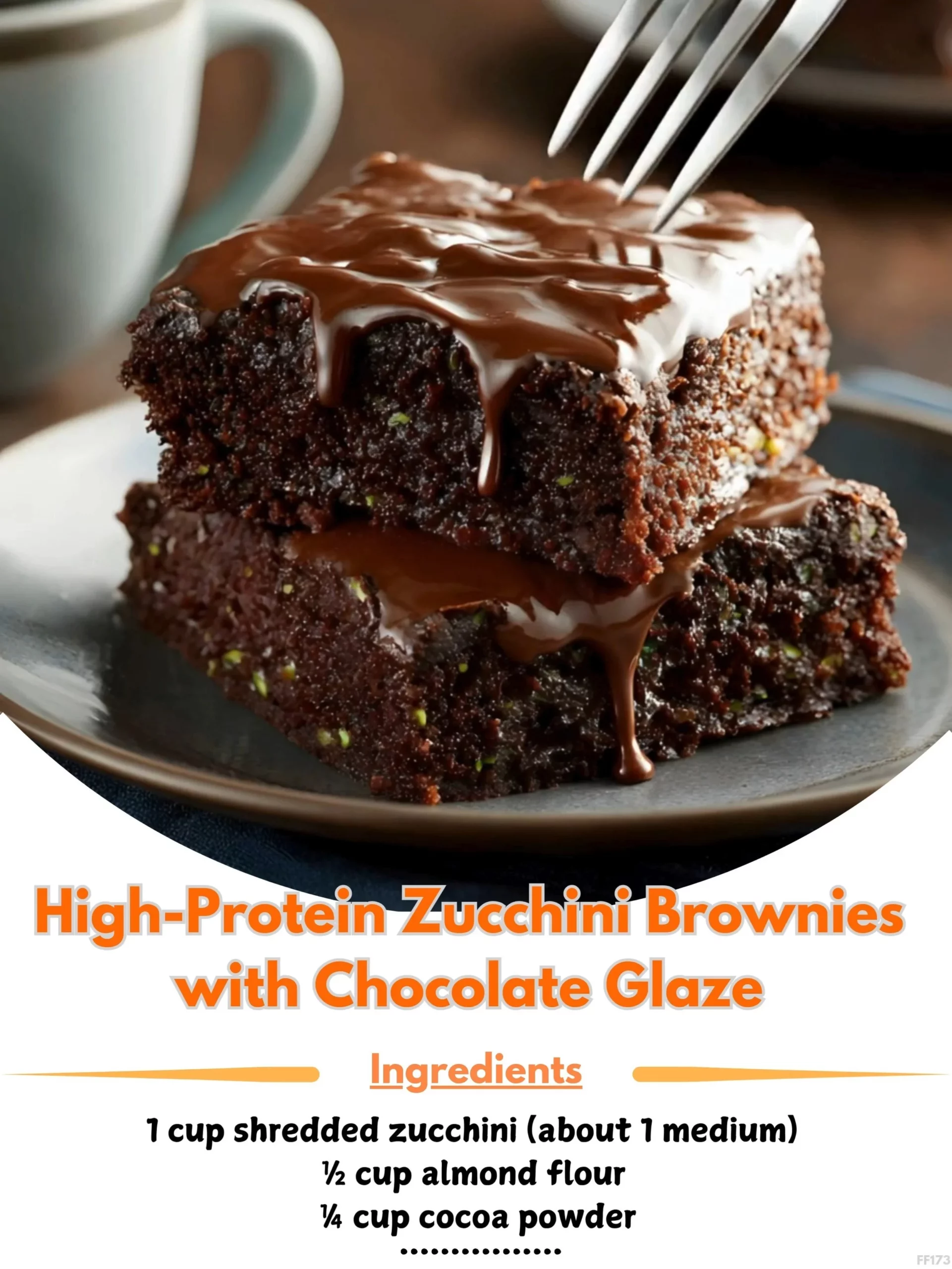 High-protein zucchini brownies topped with chocolate glaze