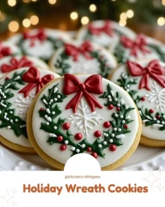 Colorful holiday wreath cookies decorated with icing and festive sprinkles