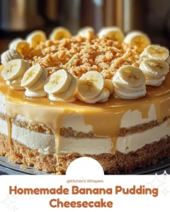 Homemade banana pudding cheesecake with creamy layers and graham cracker crust