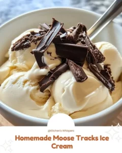Delicious homemade Moose Tracks ice cream with fudge and peanut butter swirls