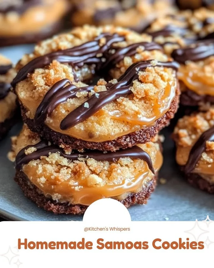 Homemade Samoas cookies with chocolate and coconut topping