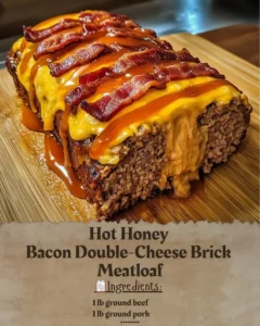 Hot Honey Bacon Double-Cheese Brick Meatloaf on a plate