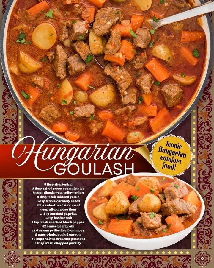 Delicious bowl of traditional Hungarian Goulash with meat and vegetables