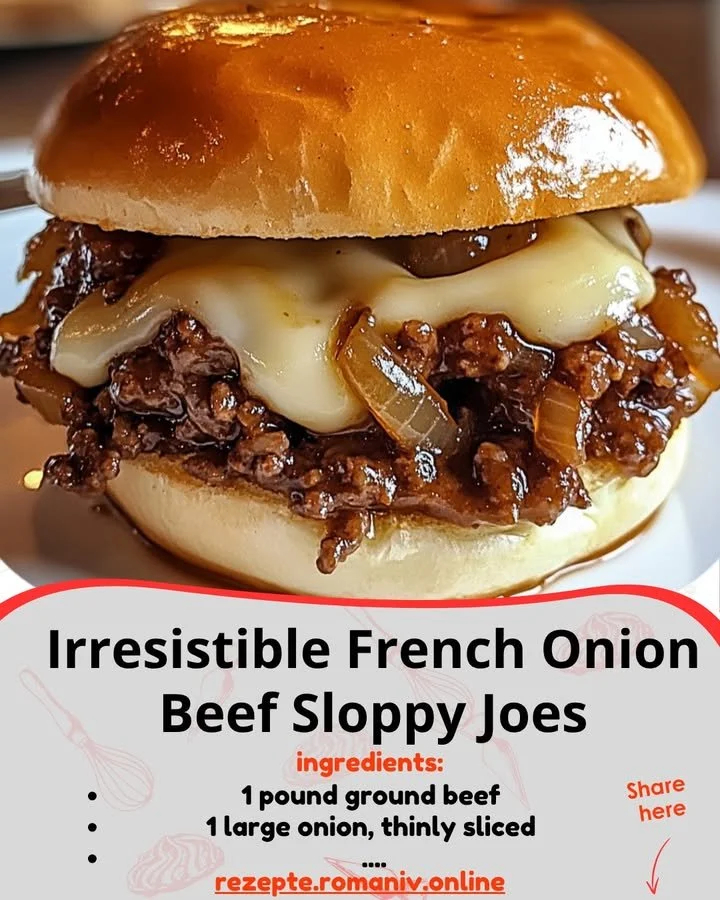 Delicious French Onion Beef Sloppy Joes served on a plate with toppings