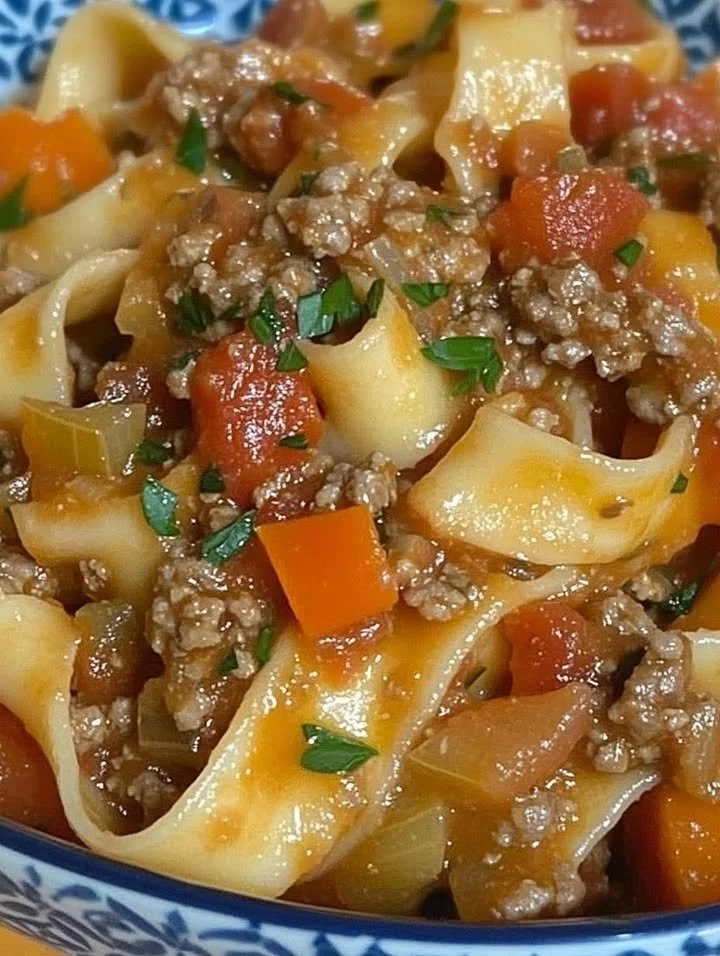 Plate of Italian drunken noodles showcasing vibrant colors and fresh ingredients.