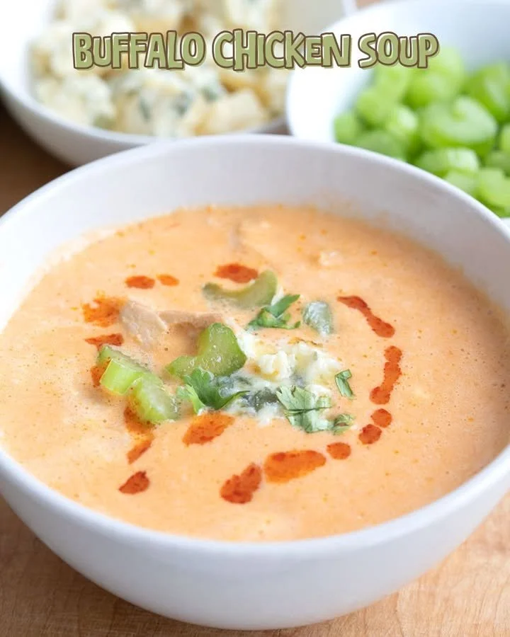 Bowl of Keto Buffalo Chicken Soup with a spicy garnish