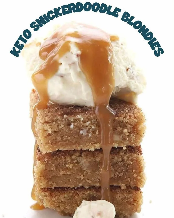 Delicious Keto Snickerdoodle Blondies topped with cinnamon sugar