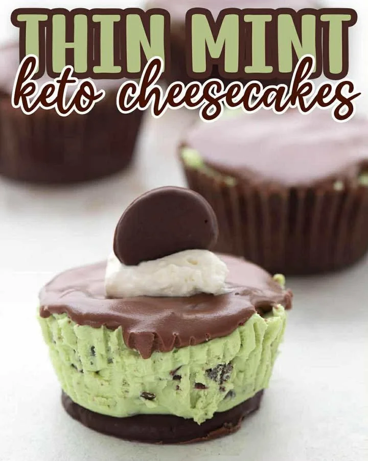Keto Thin Mint Mini Cheesecakes on a plate