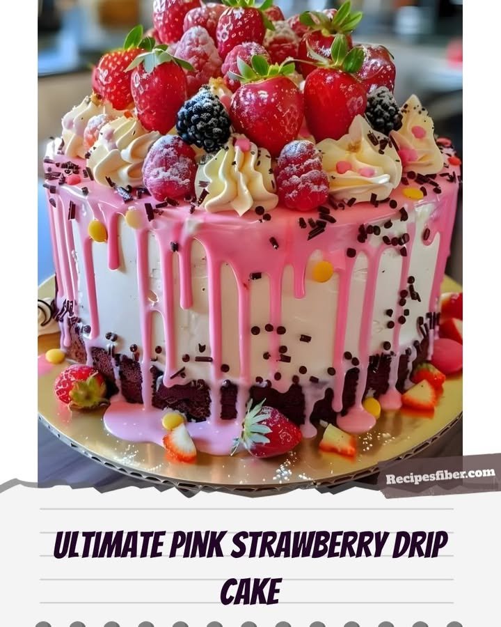 Ultimate Pink Strawberry Drip Cake