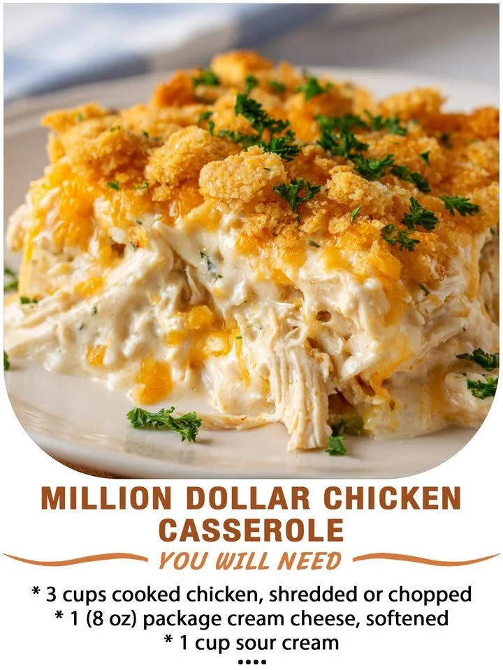 Delicious Million Dollar Chicken Casserole served in a baking dish