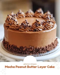 Mocha Peanut Butter Layer Cake with rich chocolate and creamy peanut butter layers
