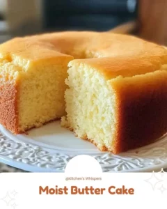 Deliciously moist butter cake sliced on a plate with a fork