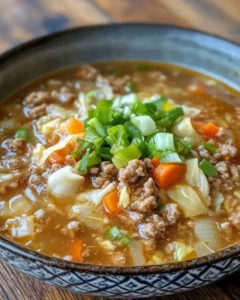 A steaming bowl of my hubby's favorite soup topped with fresh herbs