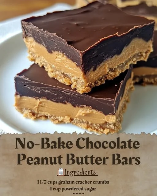 Delicious no-bake chocolate peanut butter bars on a plate