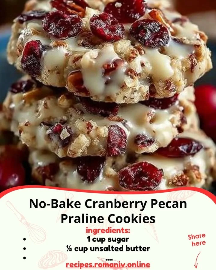 Delicious no-bake cranberry pecan cookies with nuts and dried cranberries