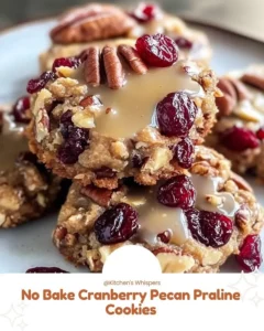 Delicious no bake cranberry pecan praline cookies decorated on a plate