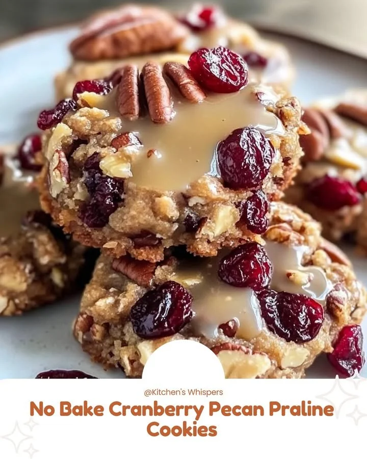 Delicious no bake cranberry pecan praline cookies decorated on a plate