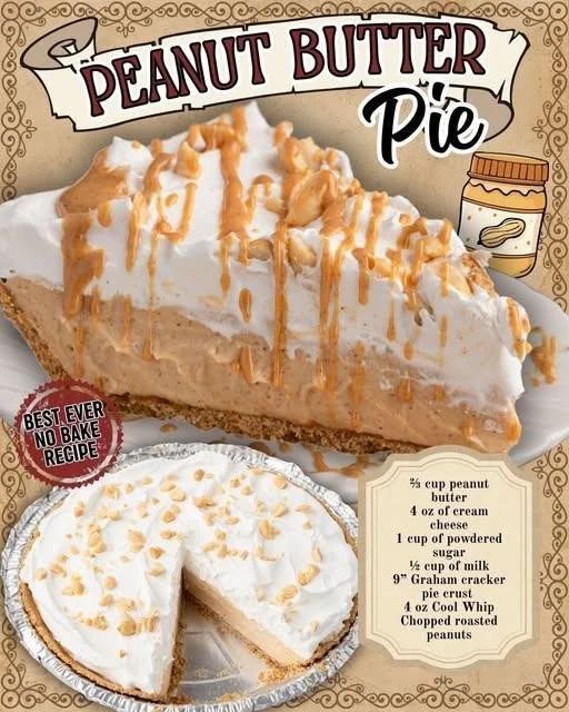 Delicious no-bake peanut butter pie topped with chocolate and whipped cream.