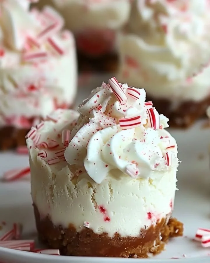 No-bake peppermint cheesecake bites on a festive plate.