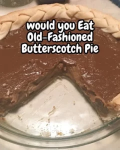 Slice of old-fashioned butterscotch pie topped with whipped cream
