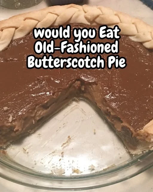 Slice of old-fashioned butterscotch pie topped with whipped cream