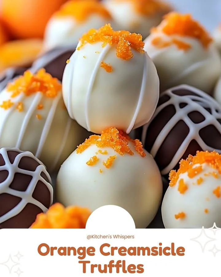 Orange creamsicle truffles topped with orange zest and white chocolate.