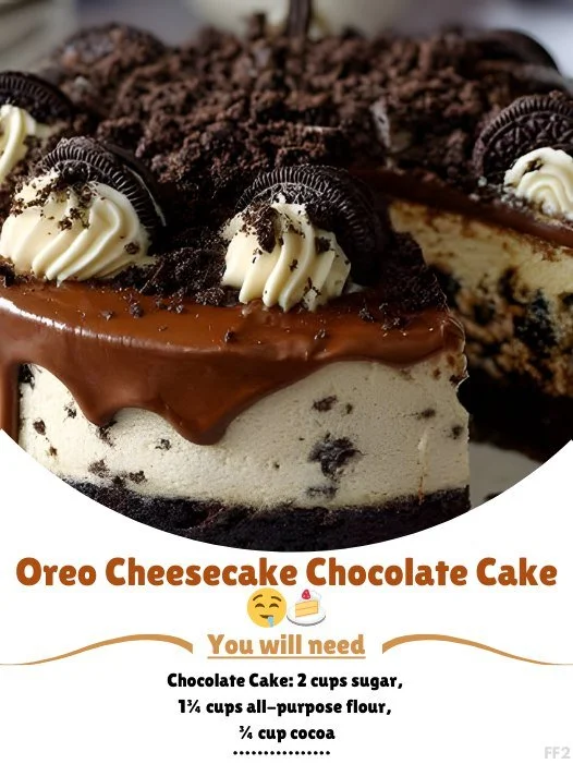 Delicious Oreo cheesecake chocolate cake with creamy frosting and Oreo toppings
