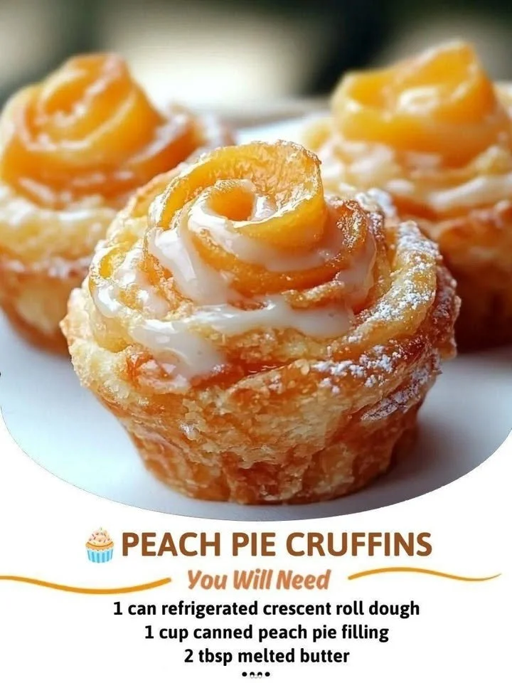 Delicious Peach Pie Cruffins with flaky crust and peach filling