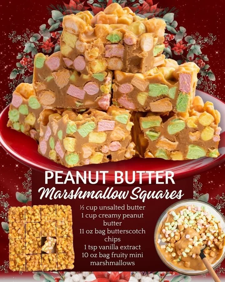 Delicious Peanut Butter Marshmallow Squares dessert cut into bite-sized pieces.