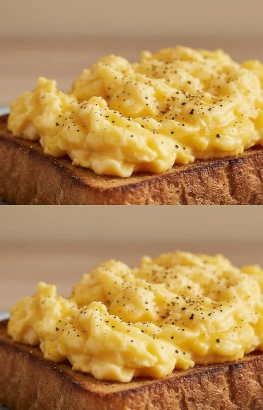 Fluffy and perfectly cooked scrambled eggs on a plate