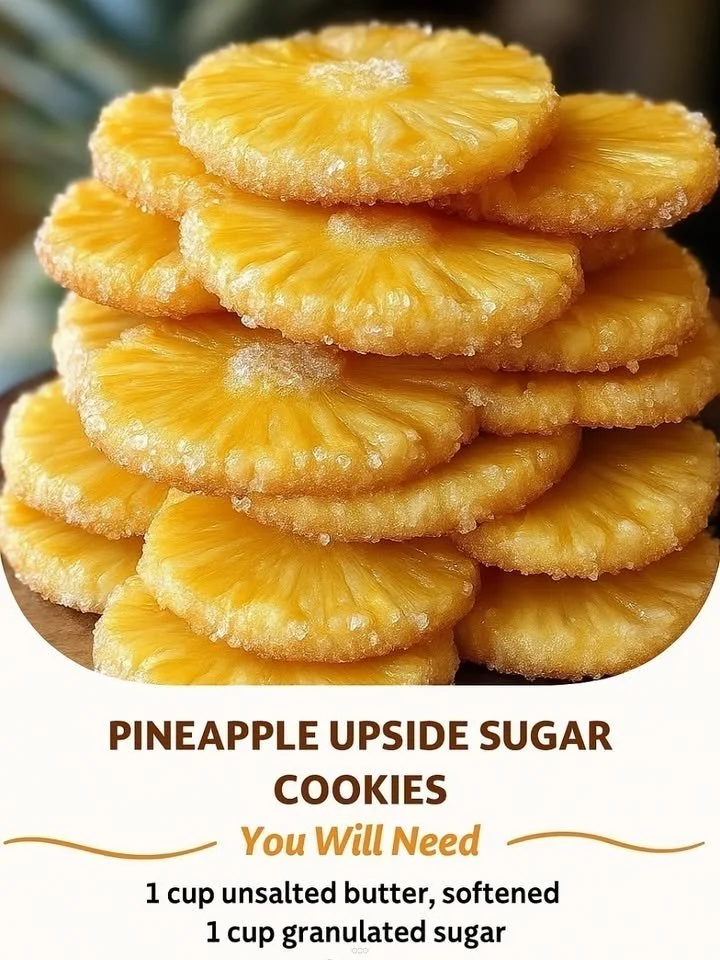 Pineapple Upside Sugar Cookies on a decorative plate