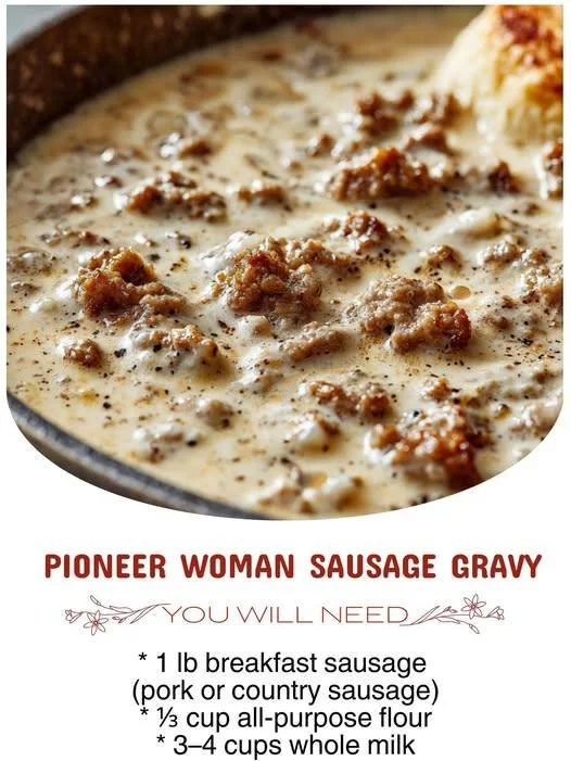 Delicious Pioneer Woman sausage gravy served over biscuits