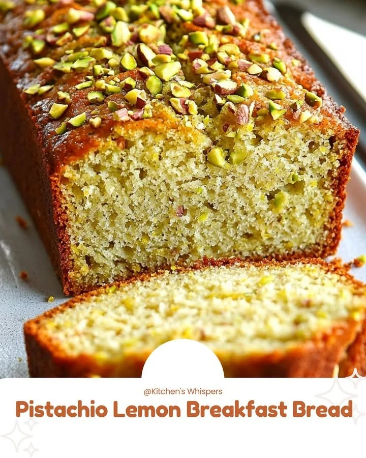 Delicious Pistachio Lemon Breakfast Bread served on a wooden board