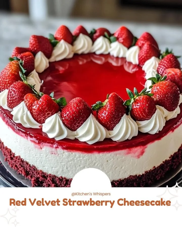 Slice of red velvet strawberry cheesecake with cream cheese frosting
