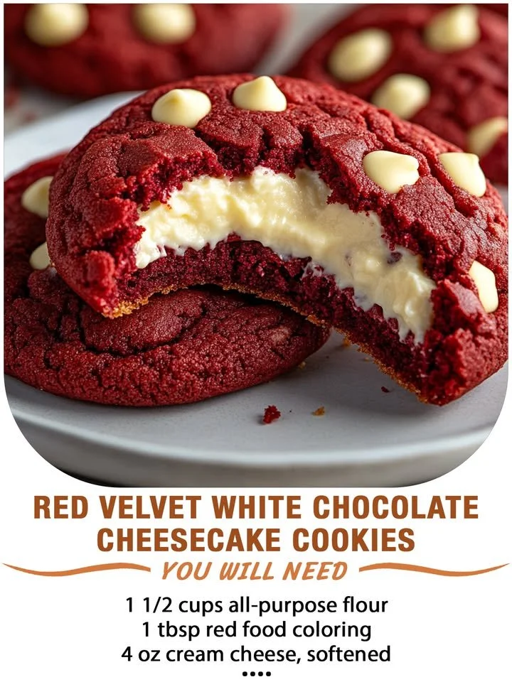Red Velvet White Chocolate Cheesecake Cookies on a plate