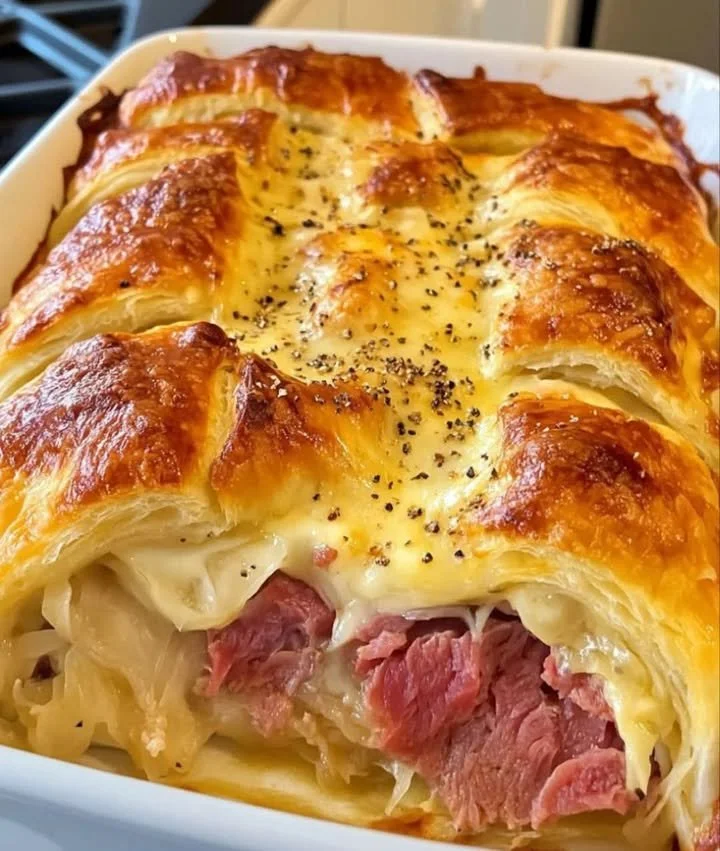 Delicious Reuben Crescent Bake served on a plate