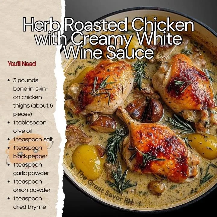 Delicious roast chicken served with herbs and vegetables