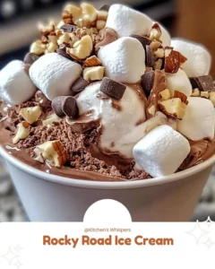 Scoop of Rocky Road Ice Cream with chocolate, marshmallows, and almonds