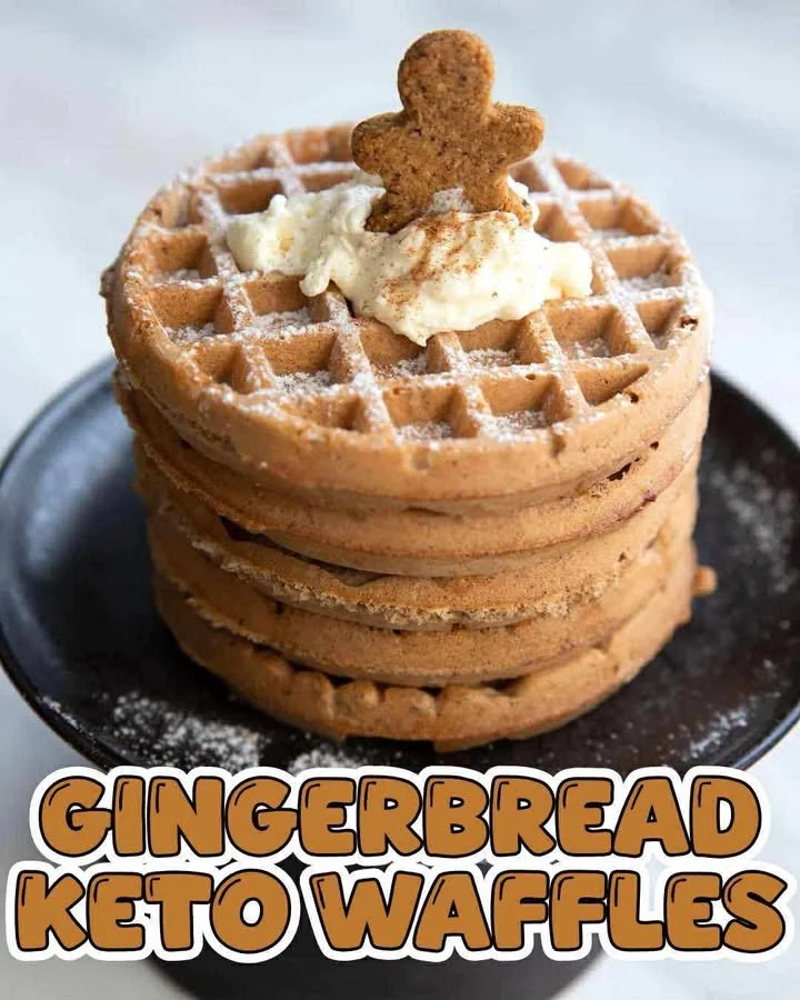 Keto Gingerbread Waffles served with a festive garnish