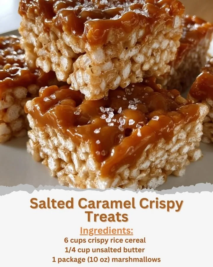 Homemade salted caramel crispy treats on a plate