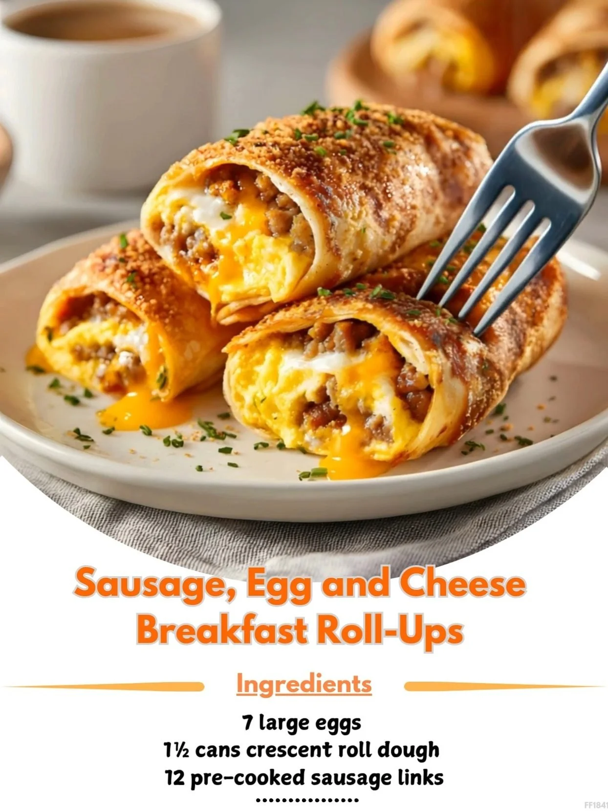 Sausage, egg, and cheese breakfast roll-ups ready to serve.