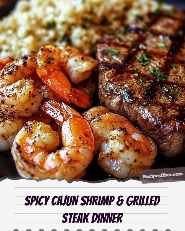 Delicious Cajun Surf and Turf featuring steak and seafood with vibrant spices.
