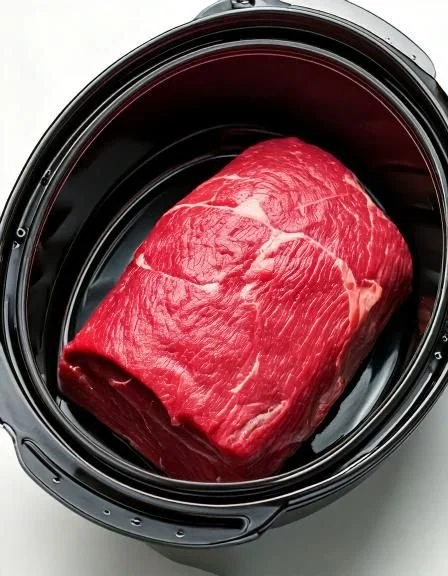 Slow cooker beef chuck roast being served with vegetables