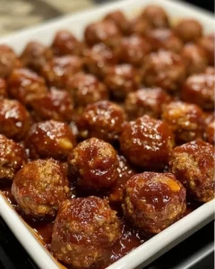 Delicious slow cooker pineapple barbecue meatballs served on a platter.